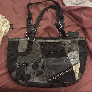 Coach Patchwork Signature Shoulder Tote in Black and Gray